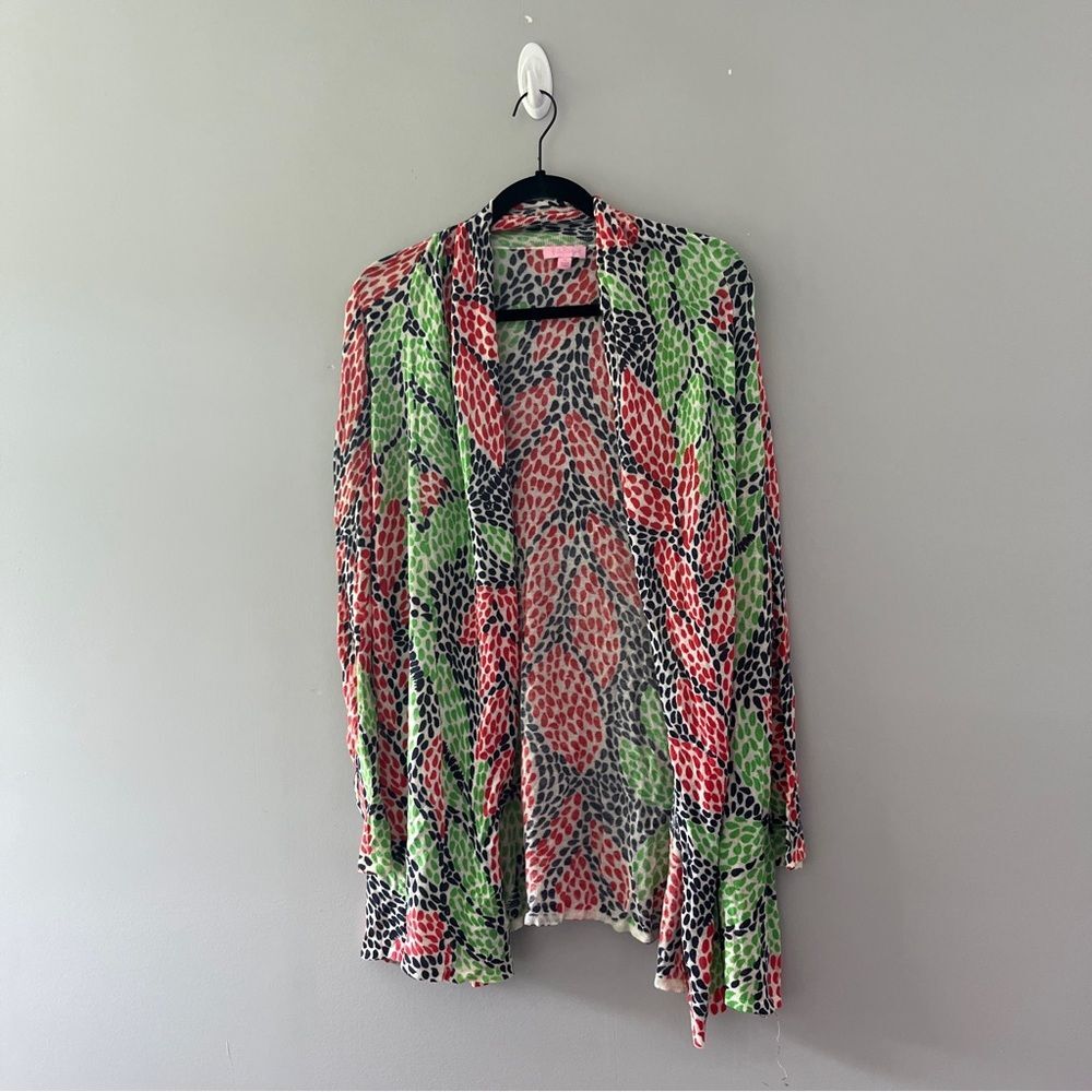 Lilly Pulitzer Long Open Front Cardigan Sweater Colorful Lightweight Size XS